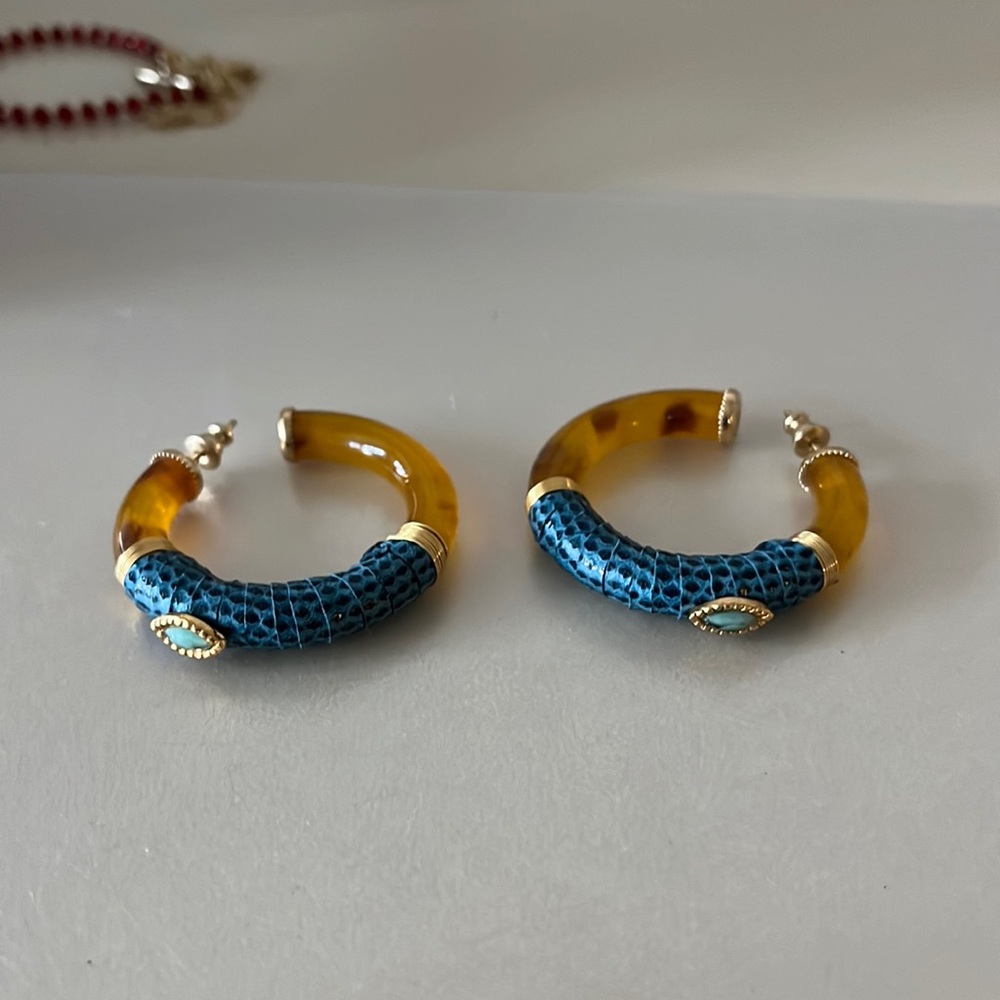 Gas Bijou x Cabo hoop earrings blue Yellow Print
